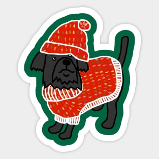 Cute Dog wearing a Red Winter Sweater and Red Hat Sticker